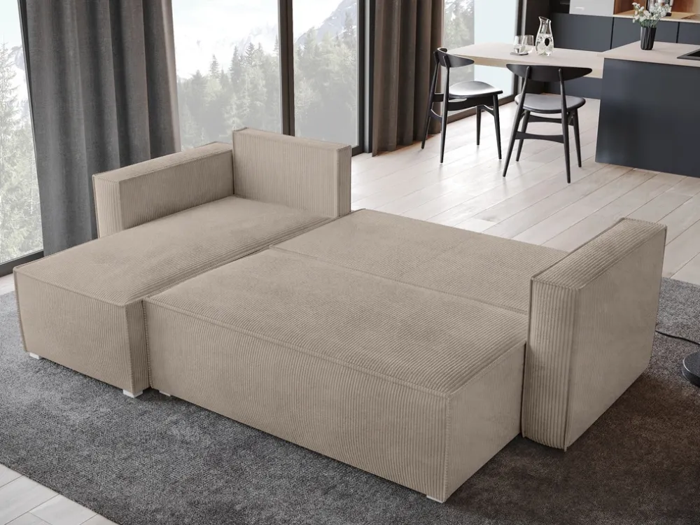 Meble Dla Dzieci|Meble Młodzieżowe>BROMARKT Nowoczesna kanapa narożna z funkcją spania sztruks TOP beż