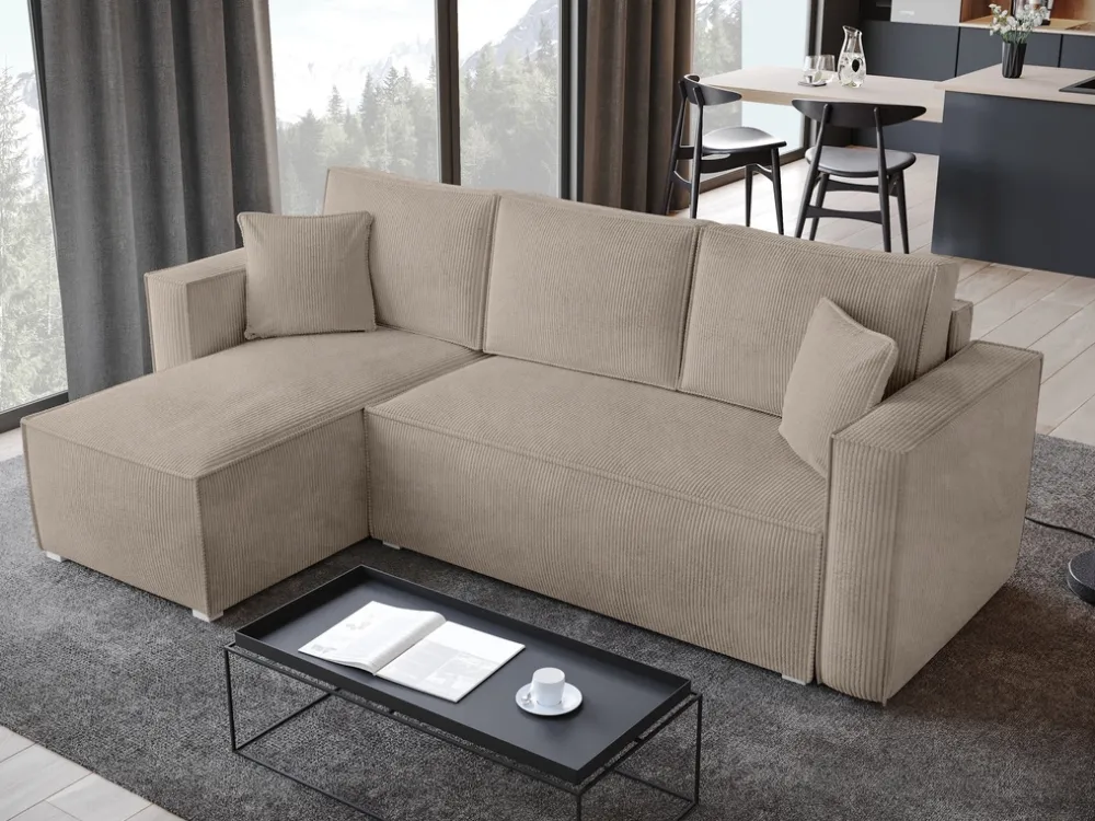 Meble Dla Dzieci|Meble Młodzieżowe>BROMARKT Nowoczesna kanapa narożna z funkcją spania sztruks TOP beż