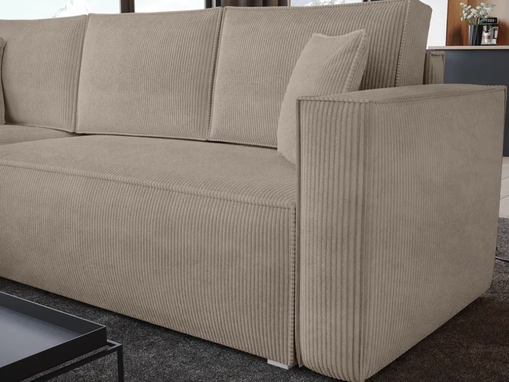 Meble Dla Dzieci|Meble Młodzieżowe>BROMARKT Nowoczesna kanapa narożna z funkcją spania sztruks TOP beż