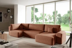 Narożniki>BROMARKT Nowoczesna kanapa narożna rozkładana z funkcją spania do salonu boucle CAMILO MAXI