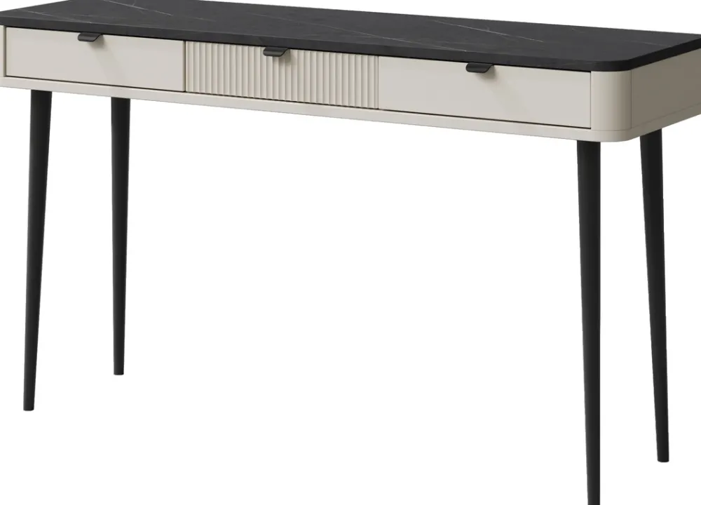 Toaletki I Konsole>JUREK Nowoczesna kaszmirowa toaletka z szufladami 130 cm MIREL