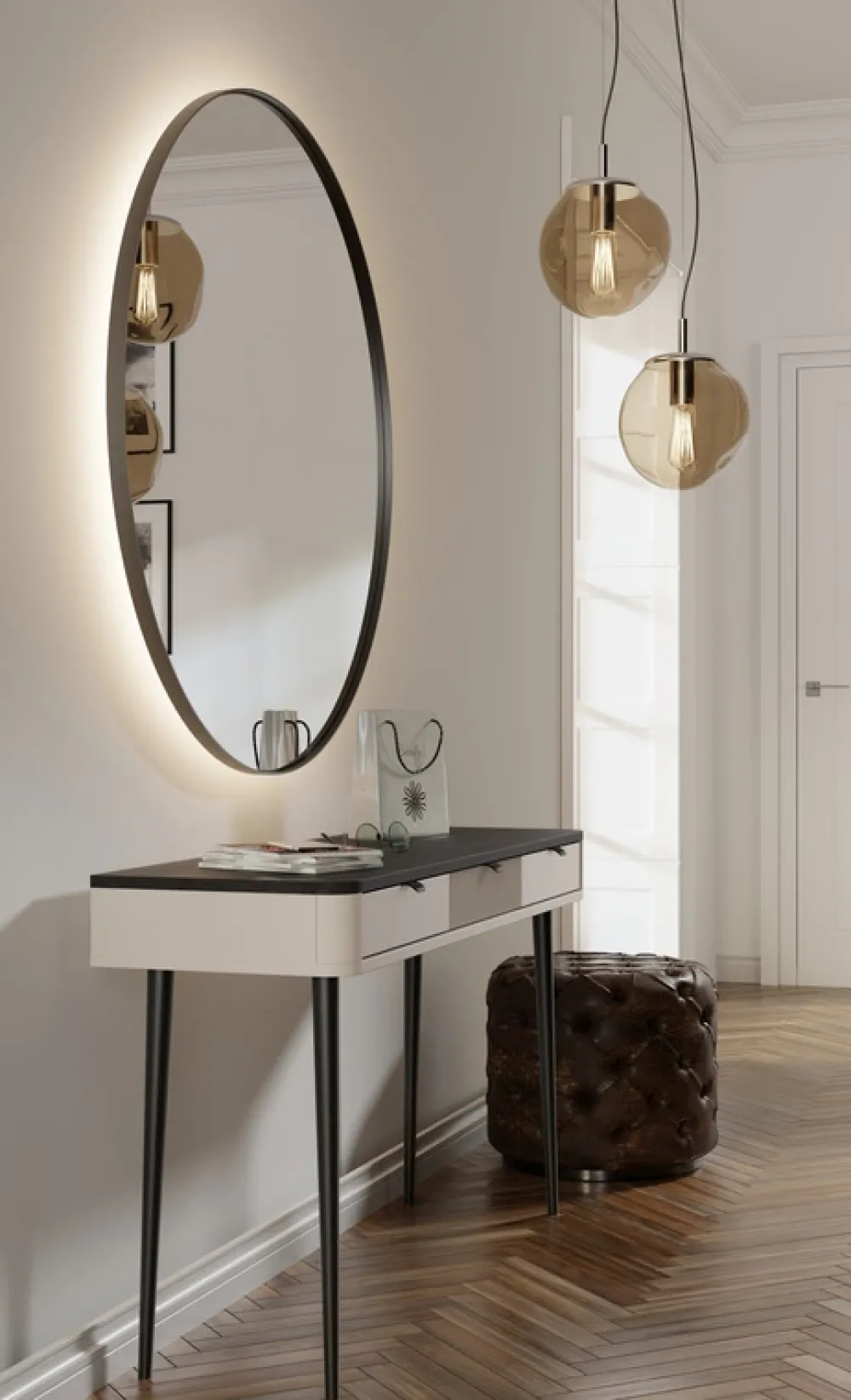 Toaletki I Konsole>JUREK Nowoczesna kaszmirowa toaletka z szufladami 130 cm MIREL