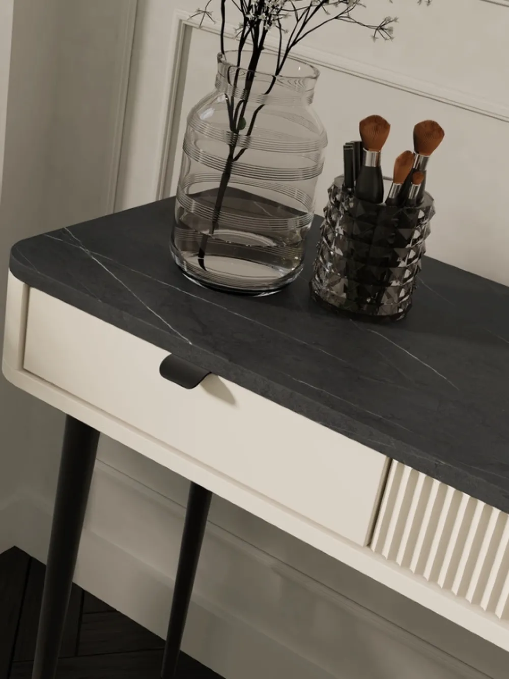 Toaletki I Konsole>JUREK Nowoczesna kaszmirowa toaletka z szufladami 130 cm MIREL