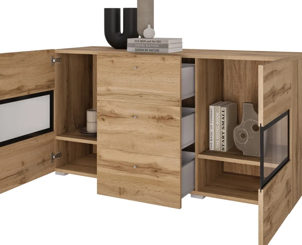 Zestawy Mebli Do Salonu|Komody>Helvetia Nowoczesna komoda 132 cm do salonu BARRET dąb wotan