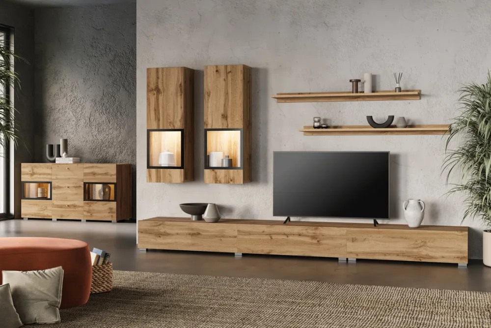 Zestawy Mebli Do Salonu|Komody>Helvetia Nowoczesna komoda 132 cm do salonu BARRET dąb wotan