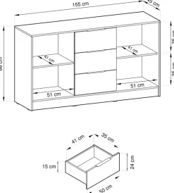 Komody></noscript>PIASKI Nowoczesna komoda 155 cm KELLY