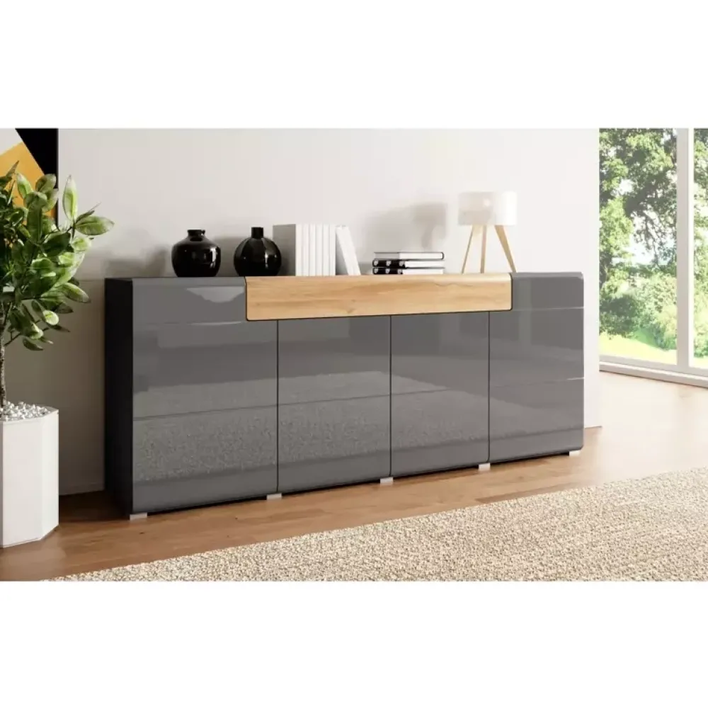 Zestawy Mebli Do Salonu|Komody>Helvetia Nowoczesna komoda 208 cm TENDER antracyt połysk