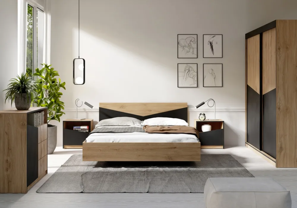 Zestawy Mebli Do Sypialni|Komody>JUREK Nowoczesna komoda 100 cm z szufladami i półką AMADEO dąb odwieczny