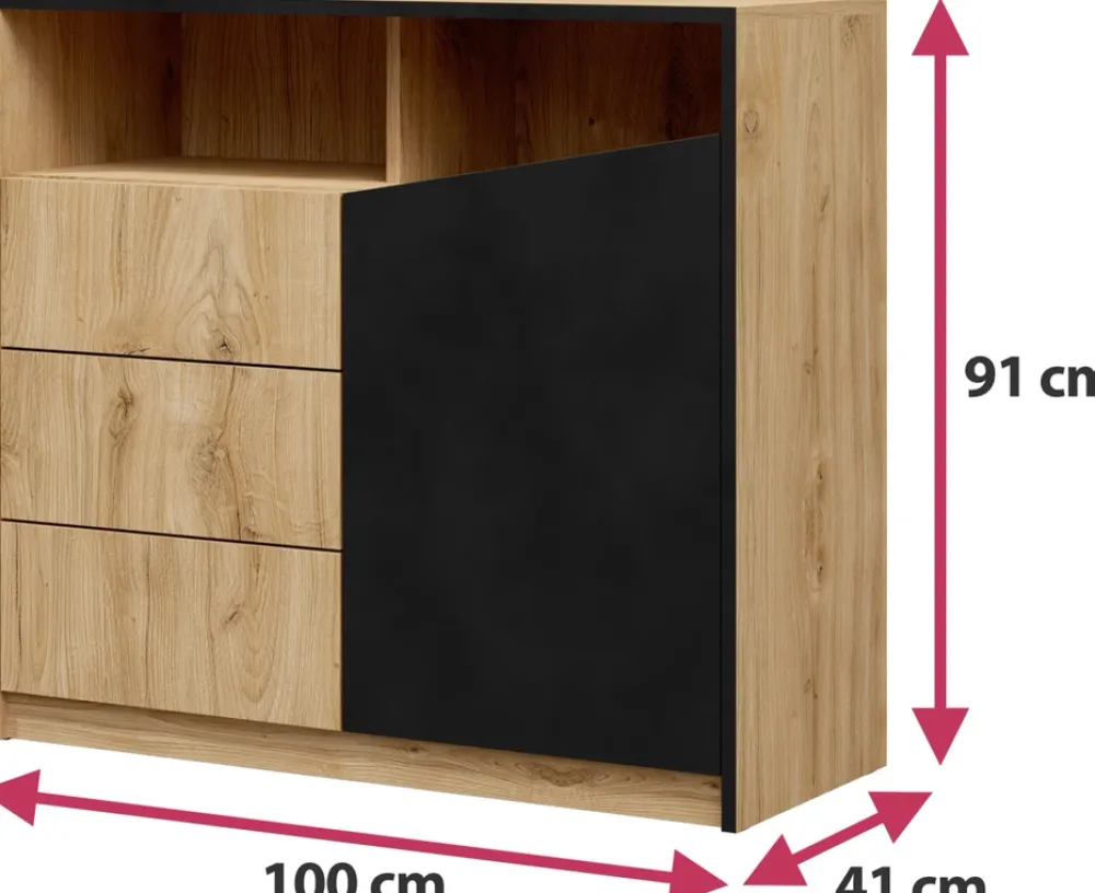 Zestawy Mebli Do Sypialni|Komody>JUREK Nowoczesna komoda 100 cm z szufladami i półką AMADEO dąb odwieczny