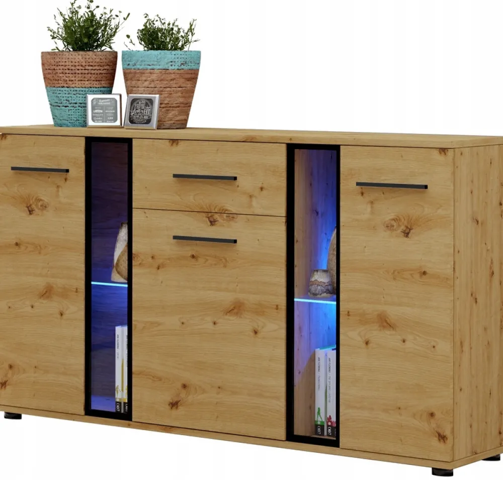 Komody>Lempert Nowoczesna komoda do salonu 140 cm CUBE dąb artisan