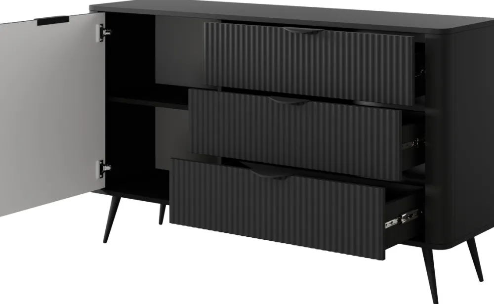 Zestawy Mebli Do Salonu|Komody>LASKI Nowoczesna komoda do salonu z szufladami LEONTE czarna czarny