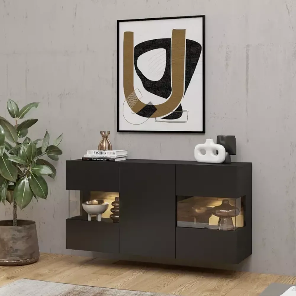 Zestawy Mebli Do Salonu|Komody>Helvetia Nowoczesna komoda do salonu czarna AVENTELI