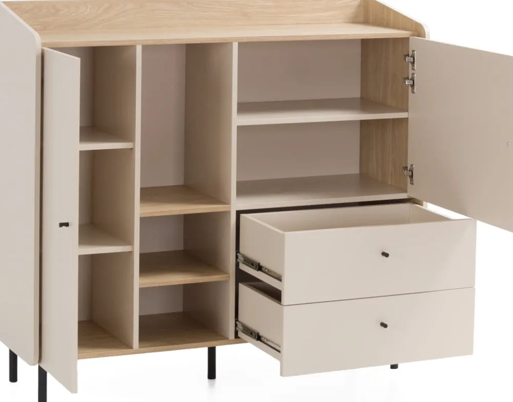 Meble Dla Dzieci|Meble Młodzieżowe>MEBLAR Nowoczesna komoda na nóżkach dwudrzwiowa 125 cm do pokoju młodzieżowego ALDENO beż piaskowy