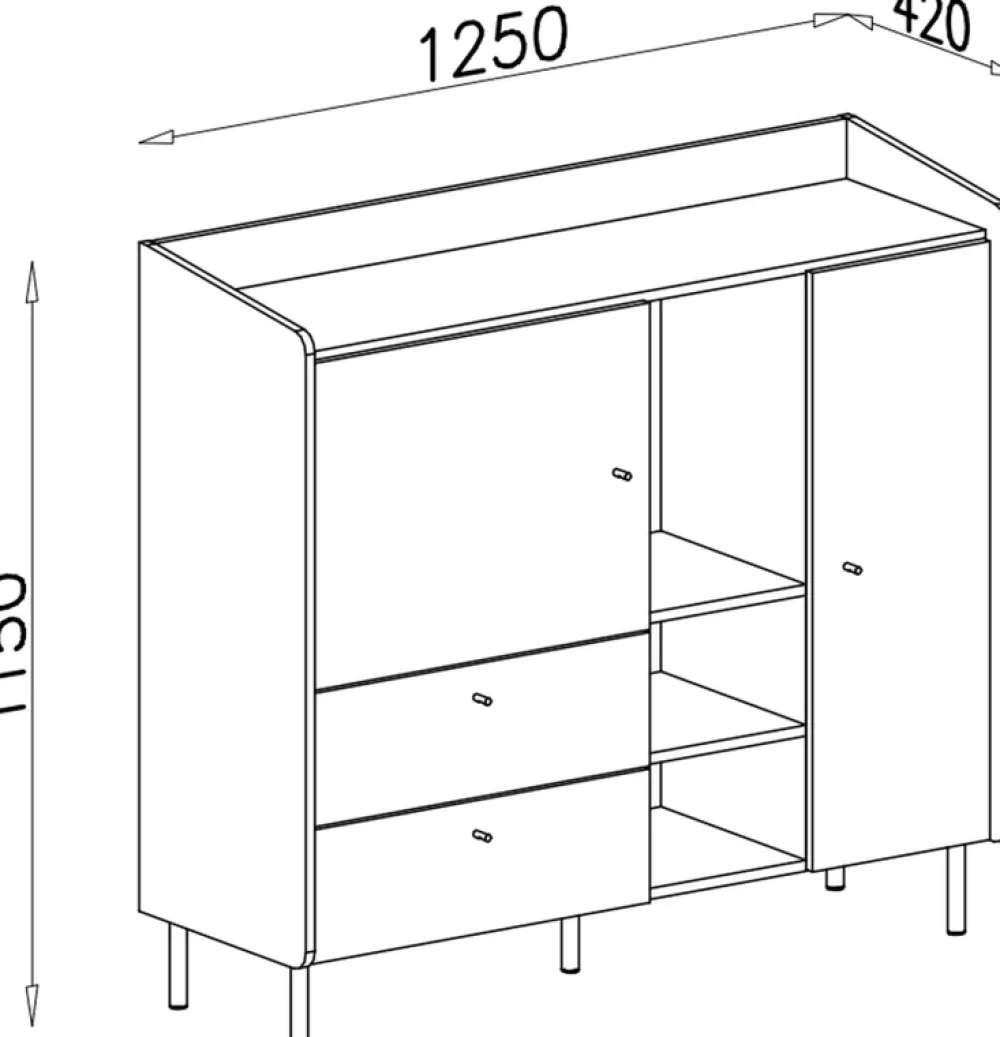 Meble Dla Dzieci|Meble Młodzieżowe>MEBLAR Nowoczesna komoda na nóżkach dwudrzwiowa 125 cm do pokoju młodzieżowego ALDENO beż piaskowy
