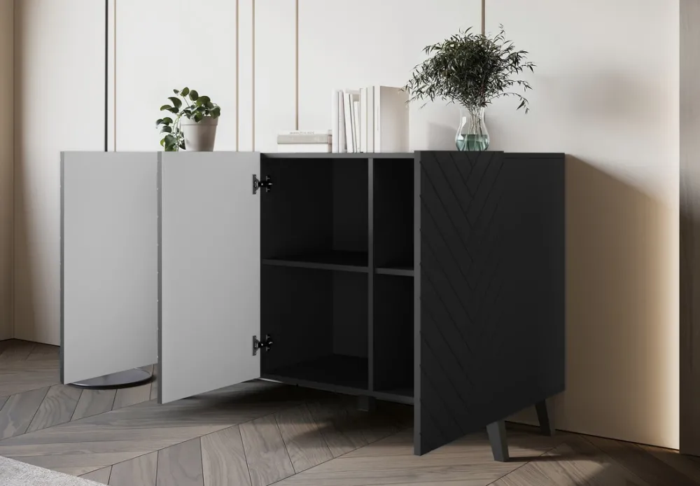 Zestawy Mebli Do Salonu|Komody>BRATEX Nowoczesna komoda na nóżkach 120 cm PUNES cichy domyk czarny