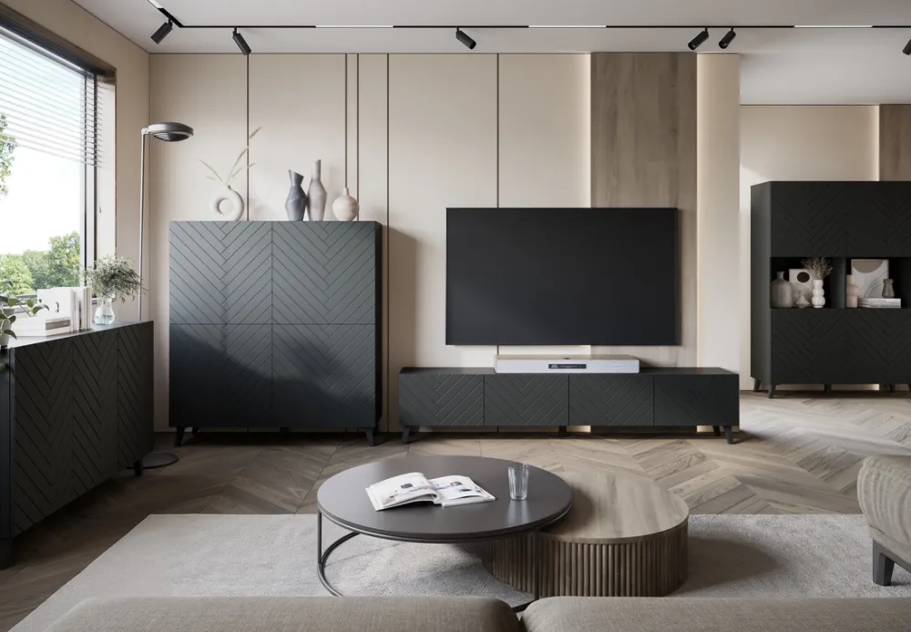 Zestawy Mebli Do Salonu|Komody>BRATEX Nowoczesna komoda na nóżkach 120 cm PUNES cichy domyk czarny