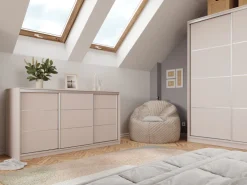 Komody></noscript>BROMARKT Nowoczesna komoda przesuwna z szufladami do sypialni 180 cm TOP beż piaskowy