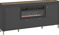 Zestawy Mebli Do Sypialni|Zestawy Mebli Do Salonu>DOLMAR Nowoczesna komoda z kominkiem grzewczym 177 cm MISTY czarny