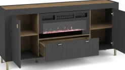 Zestawy Mebli Do Sypialni|Zestawy Mebli Do Salonu>DOLMAR Nowoczesna komoda z kominkiem grzewczym 177 cm MISTY czarny