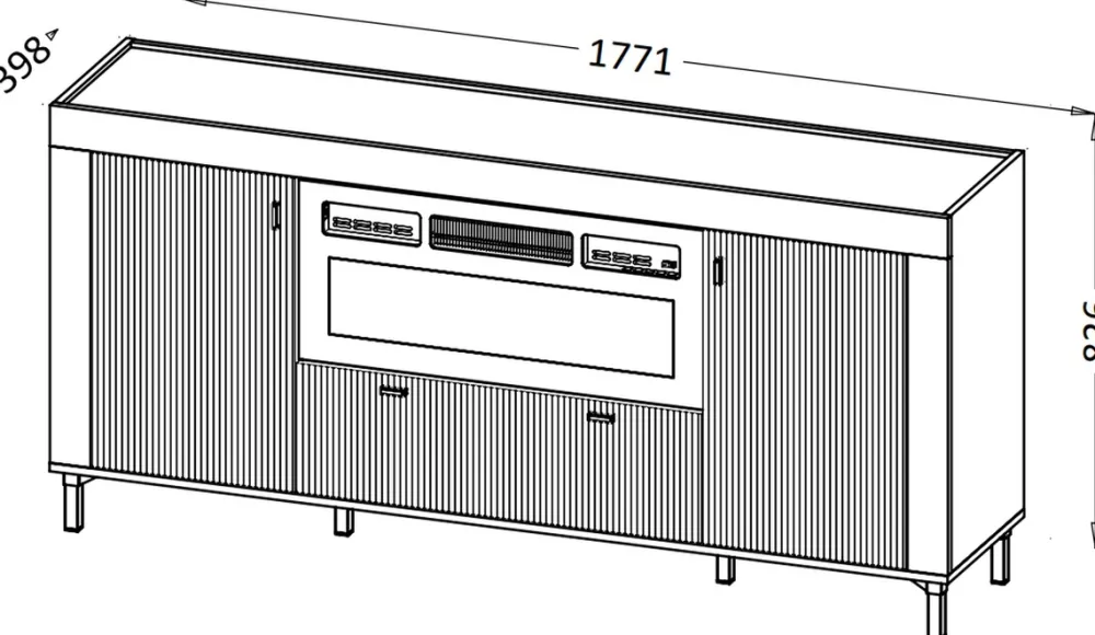 Komody>DOLMAR Nowoczesna komoda z kominkiem grzewczym 177 cm MISTY czarny