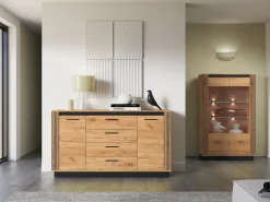 Komody>ML Meble Nowoczesna komoda z szufladami do salonu 160 cm UMIO dąb złoty craft