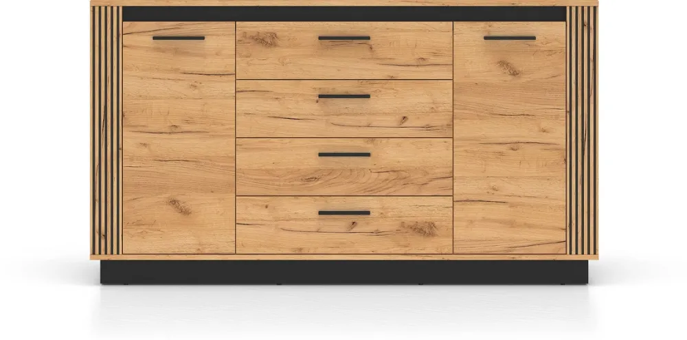 Komody>ML Meble Nowoczesna komoda z szufladami do salonu 160 cm UMIO dąb złoty craft