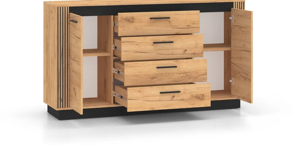 Komody>ML Meble Nowoczesna komoda z szufladami do salonu 160 cm UMIO dąb złoty craft