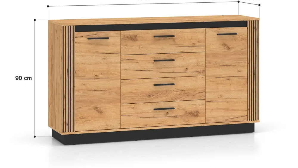 Komody>ML Meble Nowoczesna komoda z szufladami do salonu 160 cm UMIO dąb złoty craft