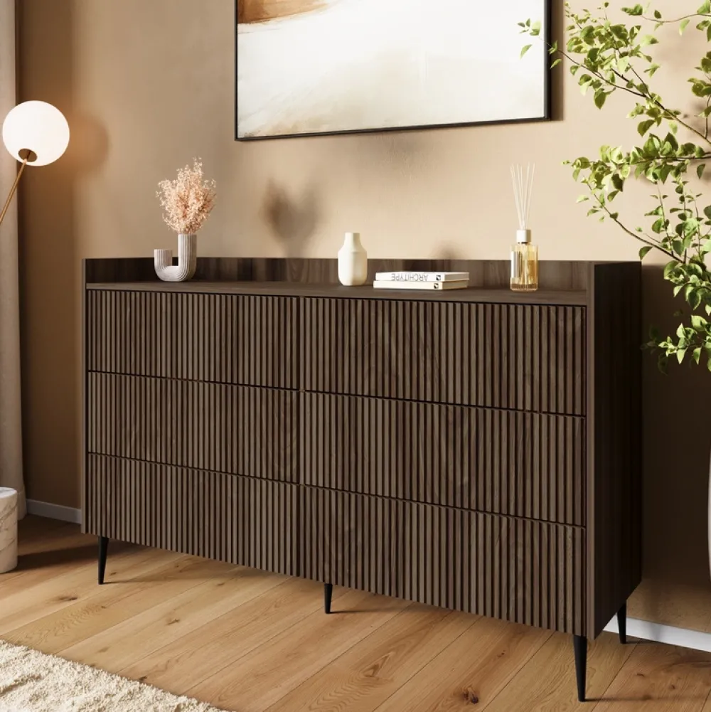 Zestawy Mebli Do Salonu|Komody>JUREK Nowoczesna komoda z szufladami na nóżkach 150 cm ASPERO orzech