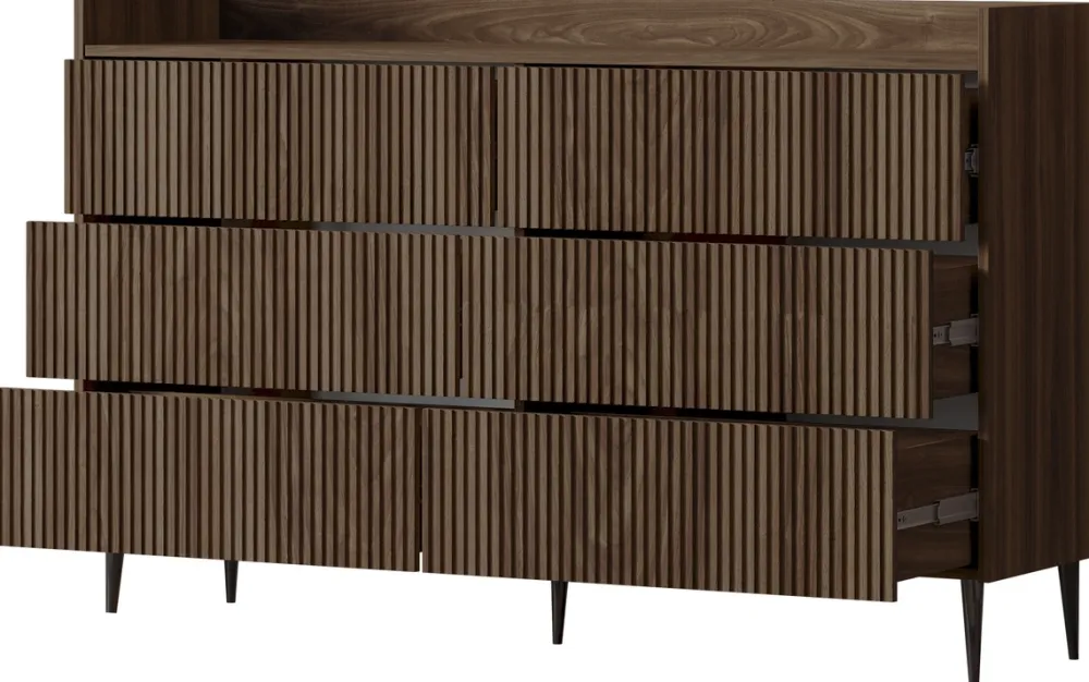 Zestawy Mebli Do Salonu|Komody>JUREK Nowoczesna komoda z szufladami na nóżkach 150 cm ASPERO orzech