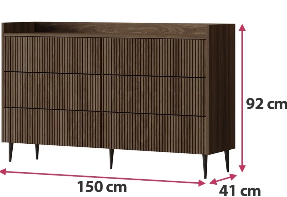 Zestawy Mebli Do Salonu|Komody>JUREK Nowoczesna komoda z szufladami na nóżkach 150 cm ASPERO orzech