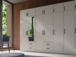 Komody>MEBLAR Nowoczesna komoda z szufladami i półkami 140 cm SEVAS kaszmir