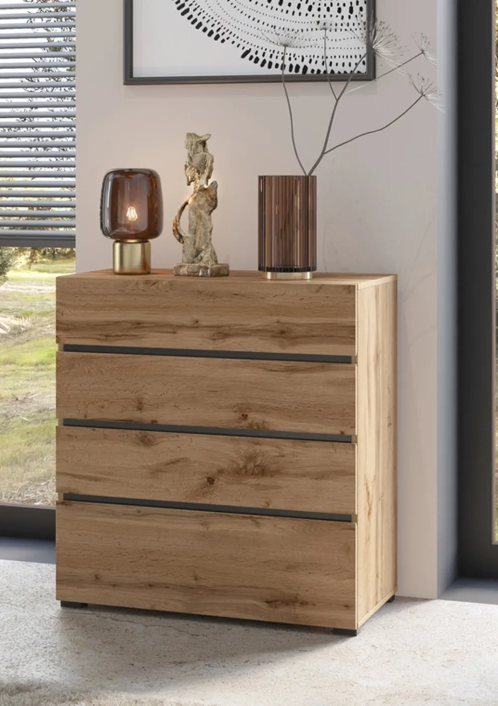 Komody>Helvetia Nowoczesna komoda z szufladami 80 cm CROSS dąb wotan