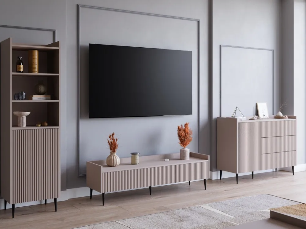 Zestawy Mebli Do Salonu|Komody>JUREK Nowoczesna komoda z szufladami na nóżkach 150 cm ASPERO kaszmir