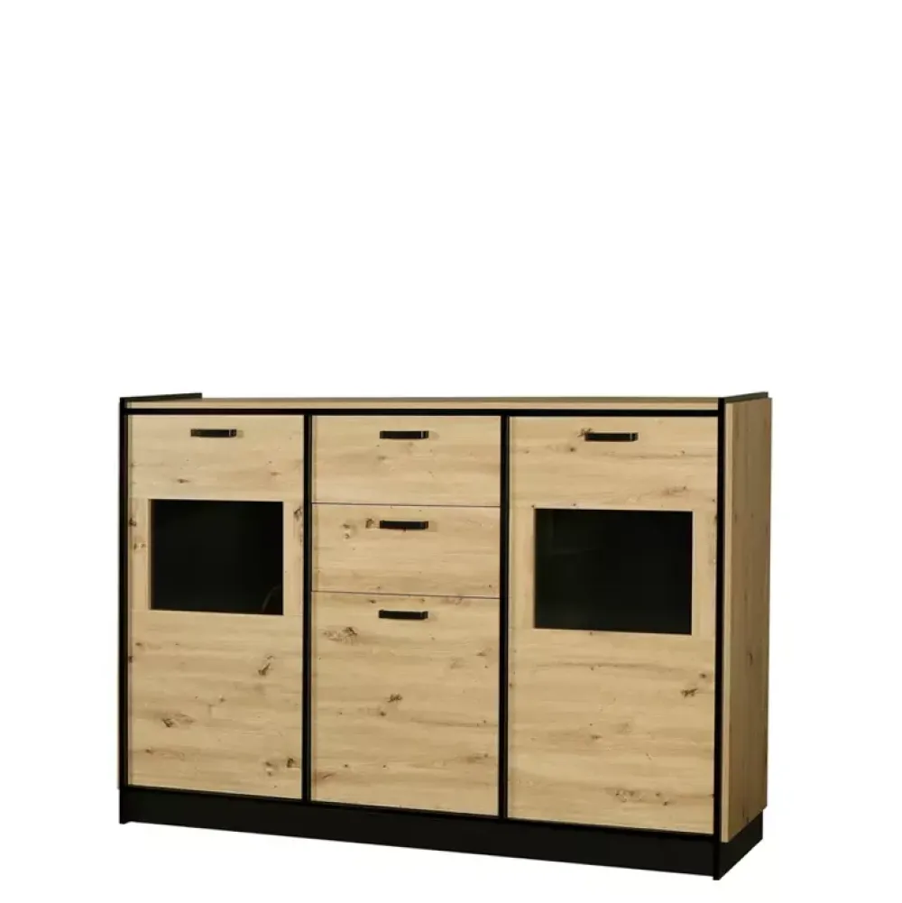 Komody|Zestawy Mebli Do Salonu>Lempert Nowoczesna komoda z witryną i szufladami KALETTO