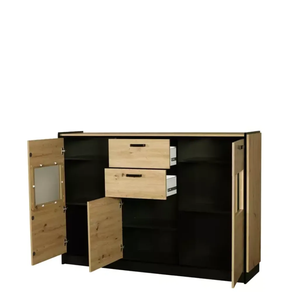 Komody|Zestawy Mebli Do Salonu>Lempert Nowoczesna komoda z witryną i szufladami KALETTO