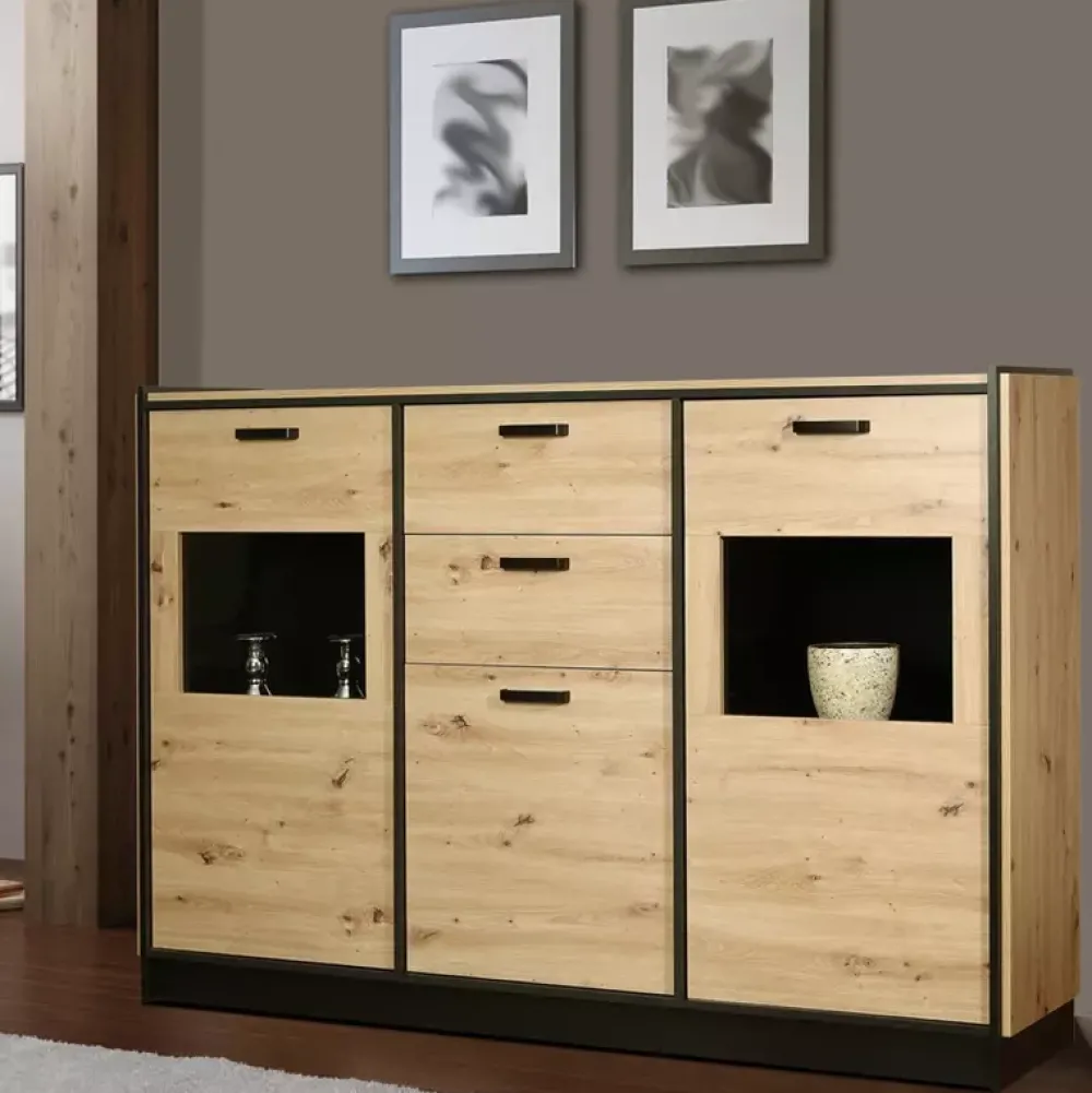 Komody|Zestawy Mebli Do Salonu>Lempert Nowoczesna komoda z witryną i szufladami KALETTO