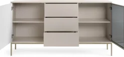 Zestawy Mebli Do Salonu|Komody>PIASKI Nowoczesna komoda z witryną i szufladami do salonu SEWILLA