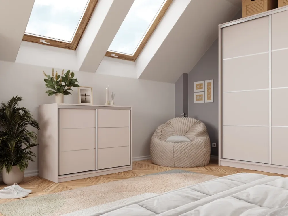 Komody>BROMARKT Nowoczesna mała komoda przesuwna 120 cm z szufladami TOP beż piaskowy