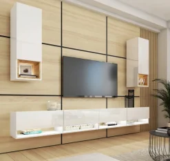 Zestawy Mebli Do Salonu|Meblościanki>BROMARKT Nowoczesna meblościanka biała połysk PREMIUM biały