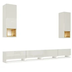 Zestawy Mebli Do Salonu|Meblościanki>BROMARKT Nowoczesna meblościanka biała połysk PREMIUM biały