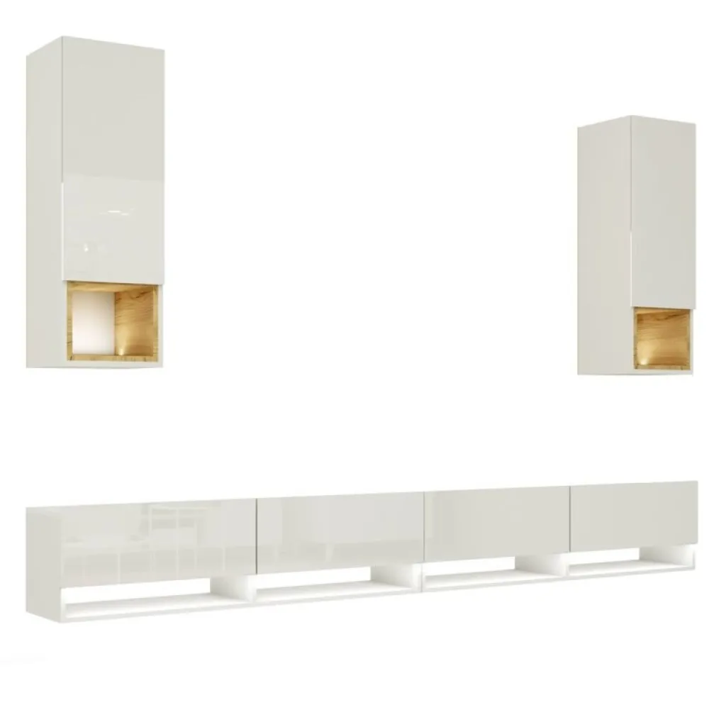 Zestawy Mebli Do Salonu|Meblościanki>BROMARKT Nowoczesna meblościanka biała połysk PREMIUM biały