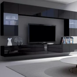 Meble Młodzieżowe|Zestawy Mebli Do Salonu>GiB Meble Nowoczesna meblościanka połysk MODERN 1 LED czarny