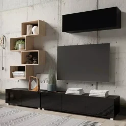 Zestawy Mebli Młodzieżowych|Meblościanki>GiB Meble Nowoczesna meblościanka czarny połysk MODERN 29