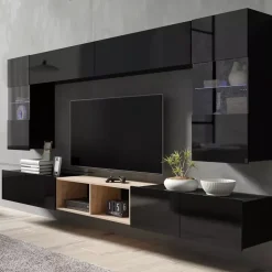 Zestawy Mebli Młodzieżowych|Meblościanki>GiB Meble Nowoczesna meblościanka czarny połysk MODERN 24