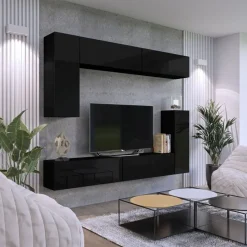 Meblościanki|Zestawy Mebli Do Salonu></noscript>BROMARKT Nowoczesna meblościanka połysk PREMIUM czarny