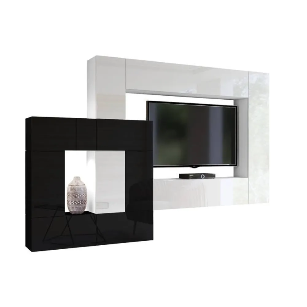 Zestawy Mebli Do Salonu>BROMARKT Nowoczesna meblościanka czarno biała połysk PREMIUM