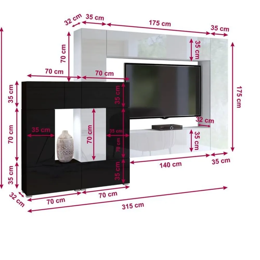 Zestawy Mebli Do Salonu>BROMARKT Nowoczesna meblościanka czarno biała połysk PREMIUM