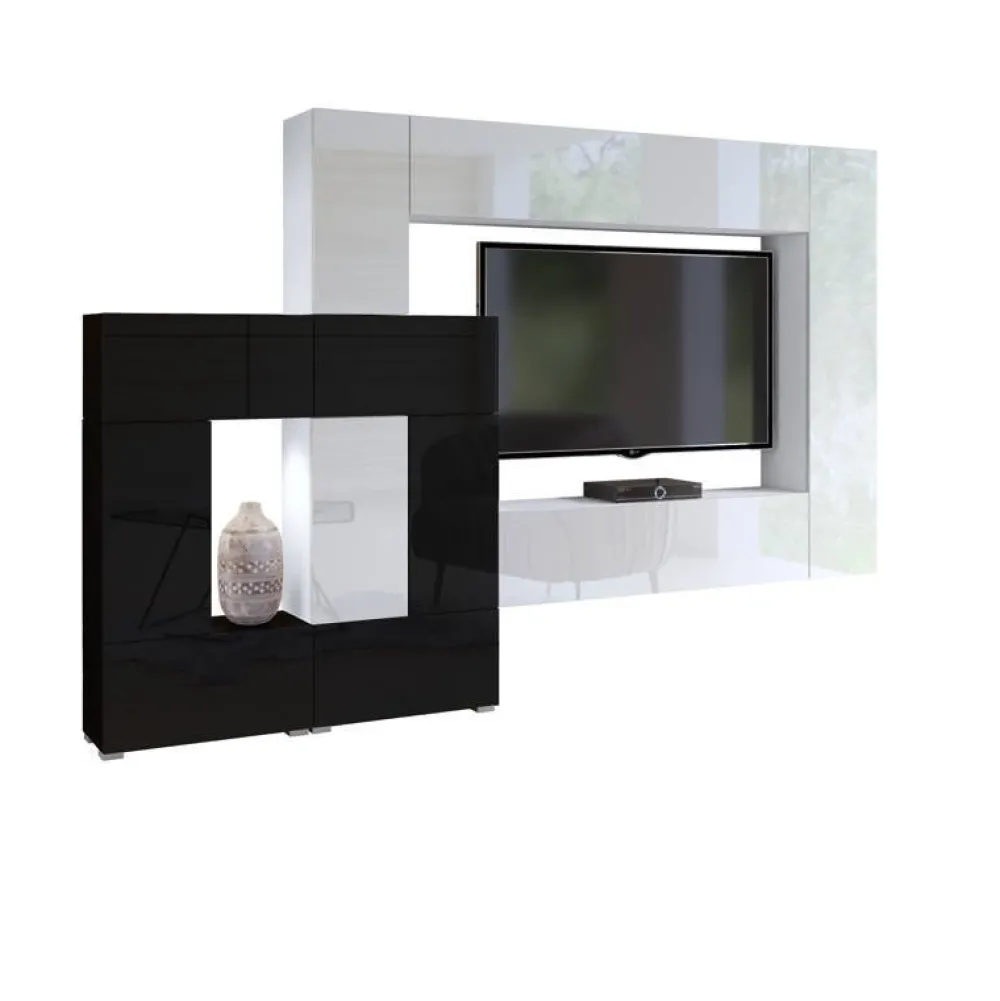 Zestawy Mebli Do Salonu>BROMARKT Nowoczesna meblościanka czarno biała połysk PREMIUM