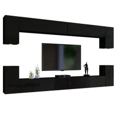 Zestawy Mebli Do Salonu|Meblościanki>BROMARKT Nowoczesna meblościanka do salonu połysk 350 cm PREMIUM czarny